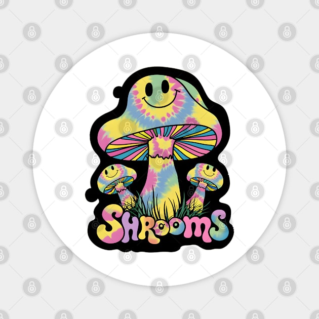 "Psychedelic Tie-Dye Magic Mushroom" - Retro Cute Hipster Shrooms Magnet by stickercuffs